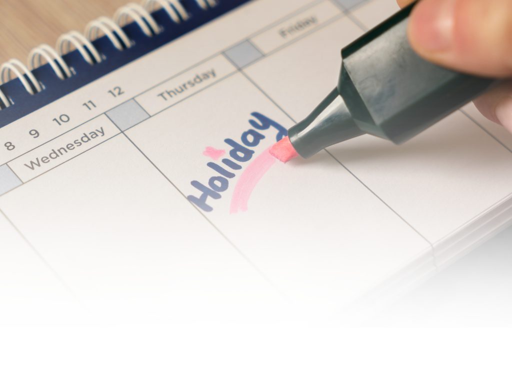 Calendar marked for holiday coverage