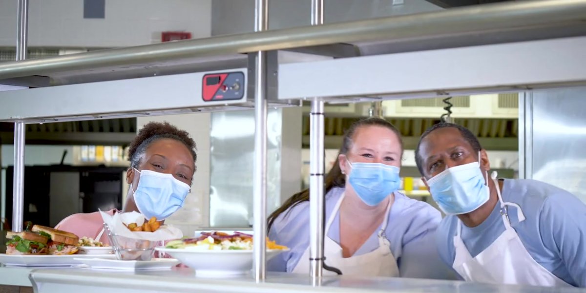 Food service team behind the counter