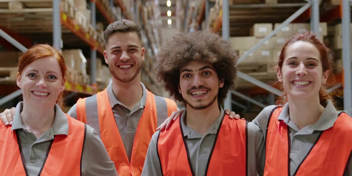Warehouse team celebrating together