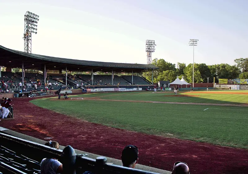 The grandstand and field at Bosse Field
