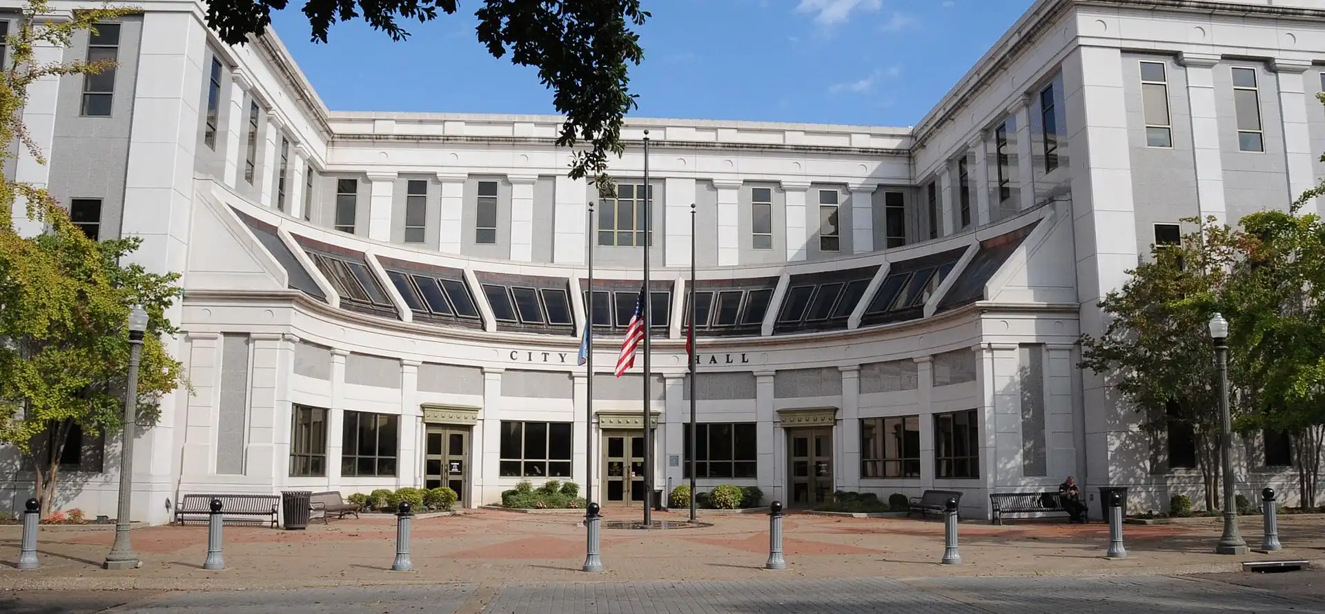Jackson City Hall, a white building with a curved front